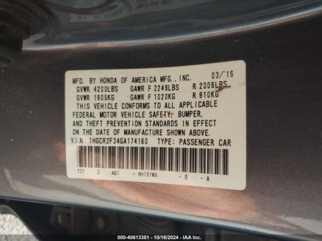 Photo 8 VIN: 1HGCR2F34GA174160 - HONDA ACCORD 