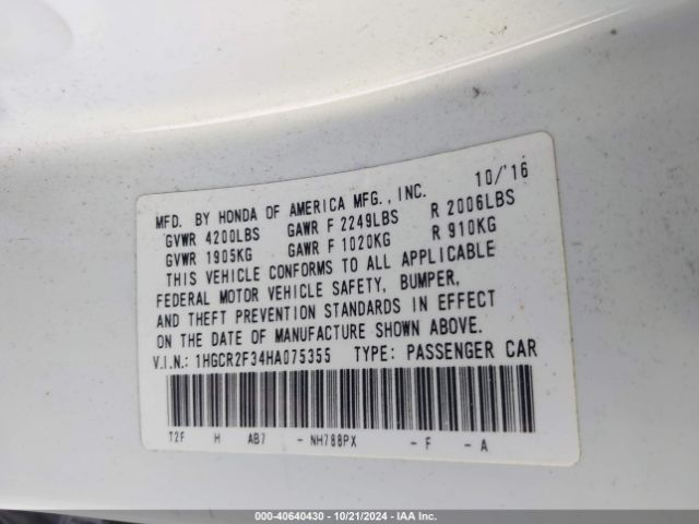 Photo 8 VIN: 1HGCR2F34HA075355 - HONDA ACCORD 