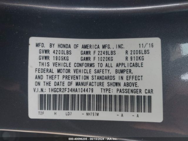 Photo 8 VIN: 1HGCR2F34HA104479 - HONDA ACCORD 