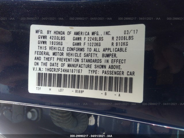 Photo 8 VIN: 1HGCR2F34HA187167 - HONDA ACCORD SEDAN 