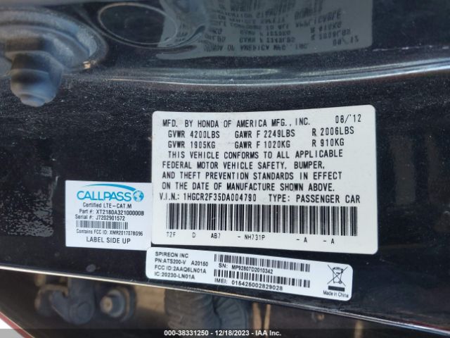 Photo 8 VIN: 1HGCR2F35DA004790 - HONDA ACCORD SDN 