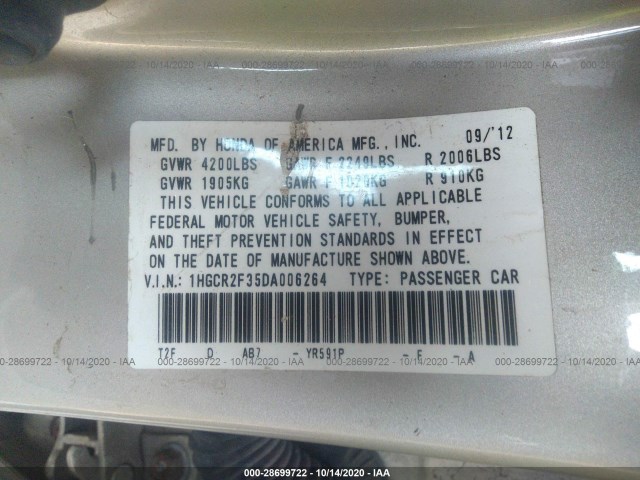 Photo 8 VIN: 1HGCR2F35DA006264 - HONDA ACCORD SDN 