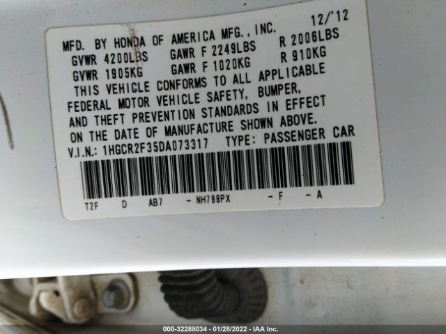 Photo 8 VIN: 1HGCR2F35DA073317 - HONDA ACCORD SDN 