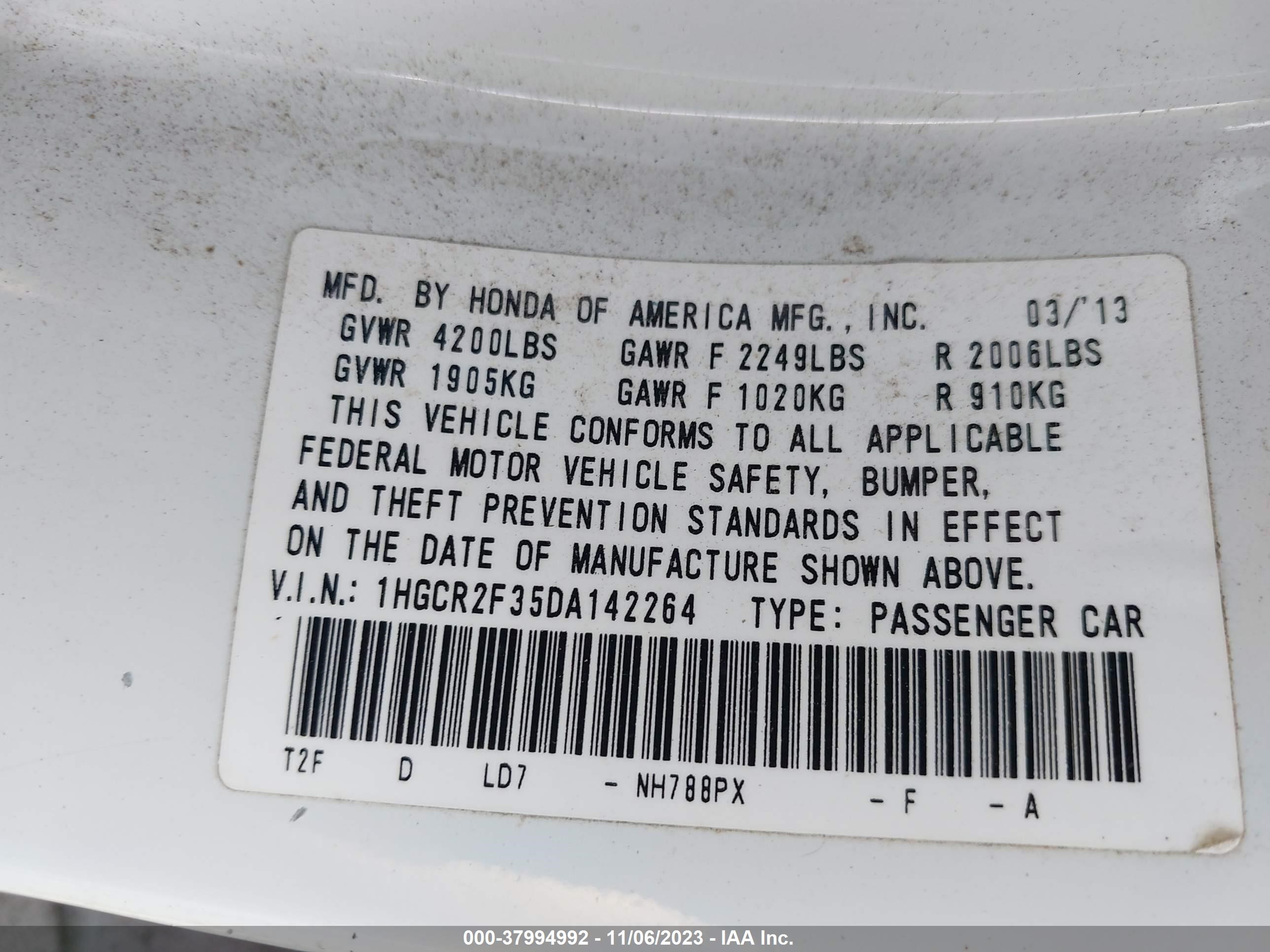 Photo 8 VIN: 1HGCR2F35DA142264 - HONDA ACCORD 