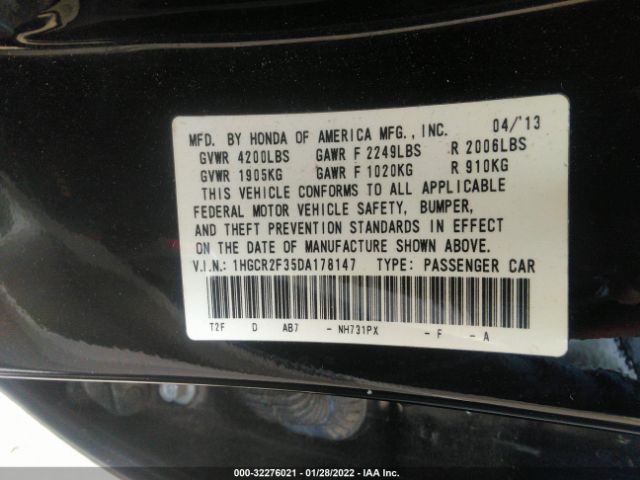 Photo 8 VIN: 1HGCR2F35DA178147 - HONDA ACCORD SDN 