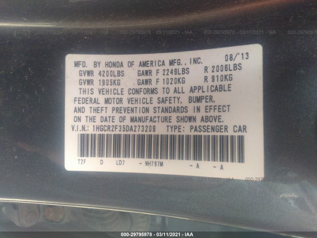 Photo 8 VIN: 1HGCR2F35DA273209 - HONDA ACCORD SDN 