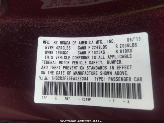 Photo 8 VIN: 1HGCR2F35EA029304 - HONDA ACCORD SEDAN 