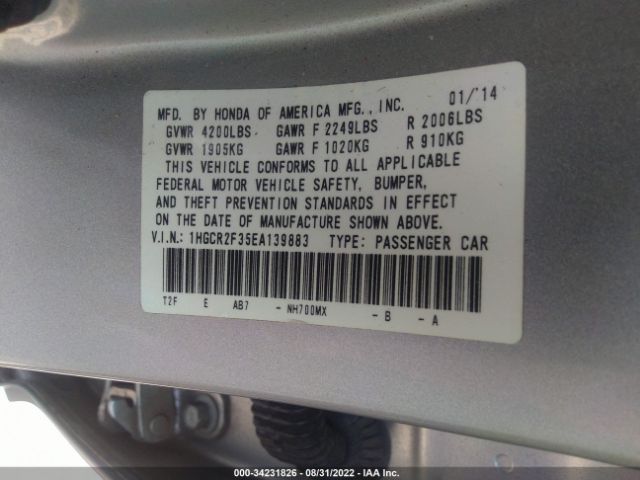 Photo 8 VIN: 1HGCR2F35EA139883 - HONDA ACCORD SEDAN 