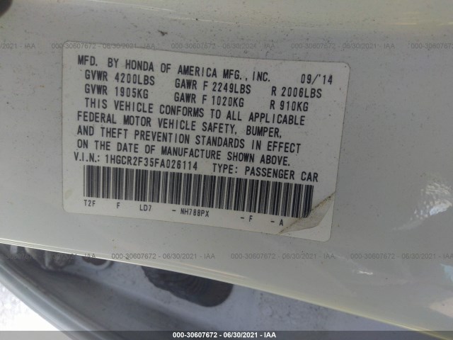 Photo 8 VIN: 1HGCR2F35FA026114 - HONDA ACCORD SEDAN 