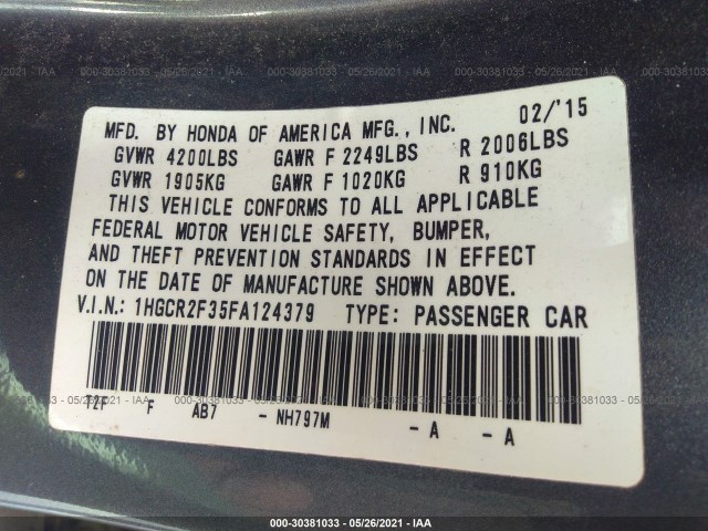 Photo 8 VIN: 1HGCR2F35FA124379 - HONDA ACCORD SEDAN 