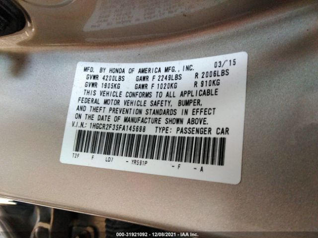 Photo 8 VIN: 1HGCR2F35FA145698 - HONDA ACCORD SEDAN 