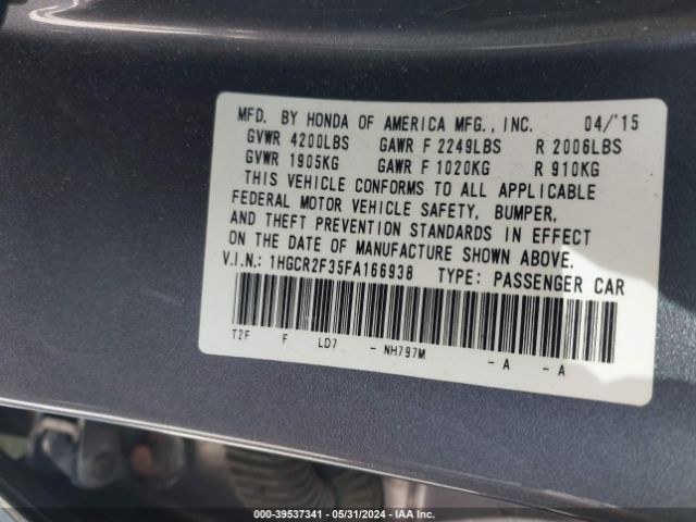 Photo 8 VIN: 1HGCR2F35FA166938 - HONDA ACCORD 