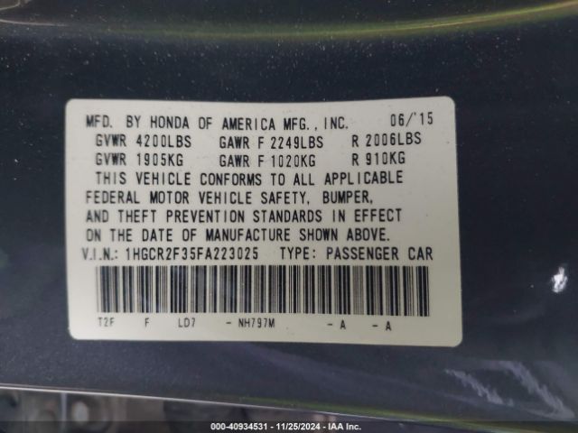 Photo 8 VIN: 1HGCR2F35FA223025 - HONDA ACCORD 