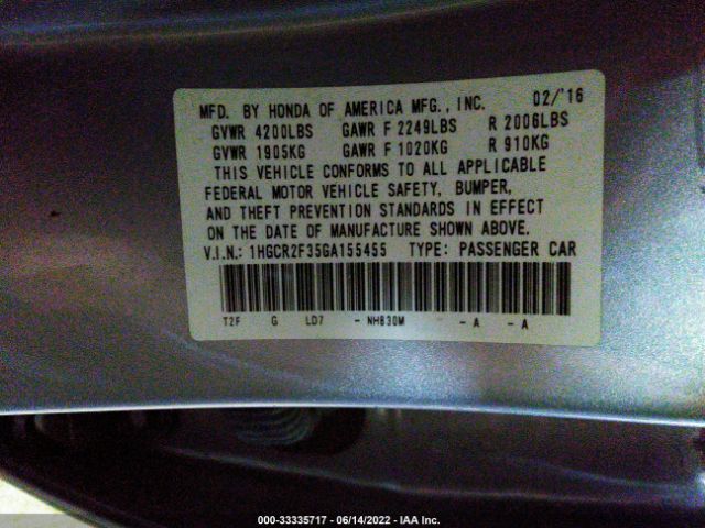 Photo 8 VIN: 1HGCR2F35GA155455 - HONDA ACCORD SEDAN 