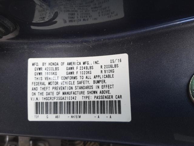 Photo 9 VIN: 1HGCR2F35GA210342 - HONDA ACCORD LX 