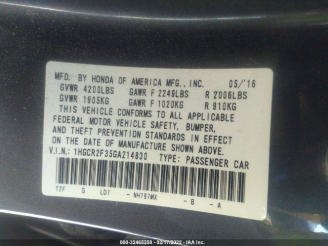 Photo 8 VIN: 1HGCR2F35GA214830 - HONDA ACCORD SEDAN 