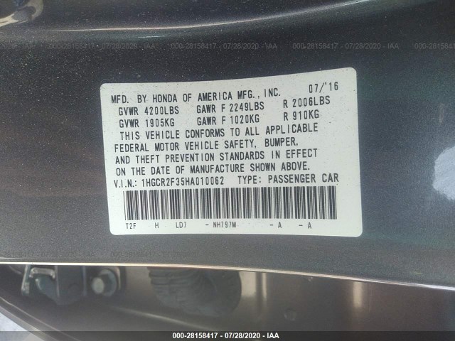 Photo 8 VIN: 1HGCR2F35HA010062 - HONDA ACCORD SEDAN 