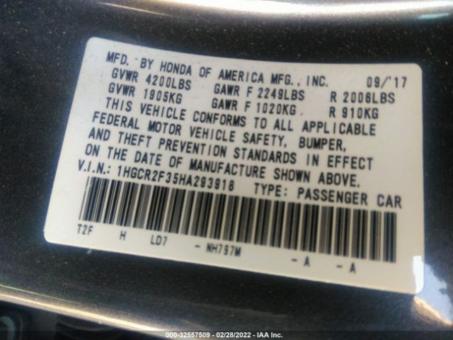 Photo 8 VIN: 1HGCR2F35HA293918 - HONDA ACCORD SEDAN 