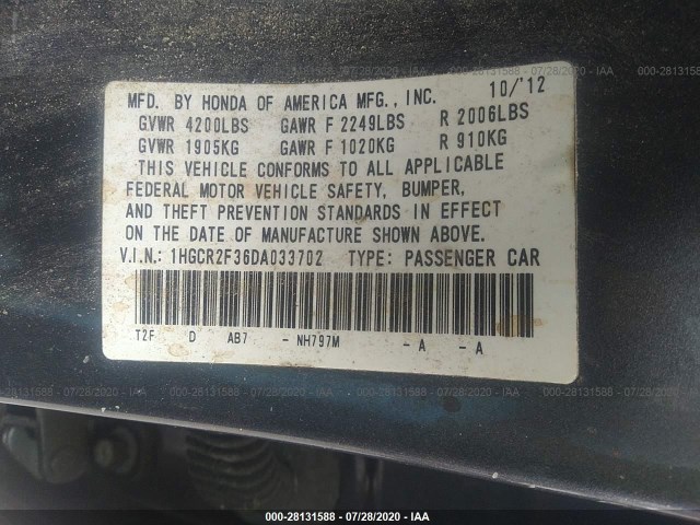 Photo 8 VIN: 1HGCR2F36DA033702 - HONDA ACCORD SDN 