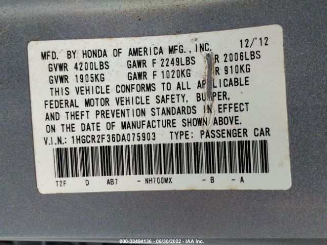 Photo 8 VIN: 1HGCR2F36DA075903 - HONDA ACCORD SDN 