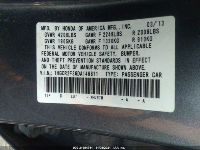 Photo 8 VIN: 1HGCR2F36DA146811 - HONDA ACCORD SDN 