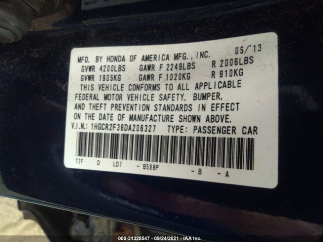 Photo 8 VIN: 1HGCR2F36DA206327 - HONDA ACCORD SDN 