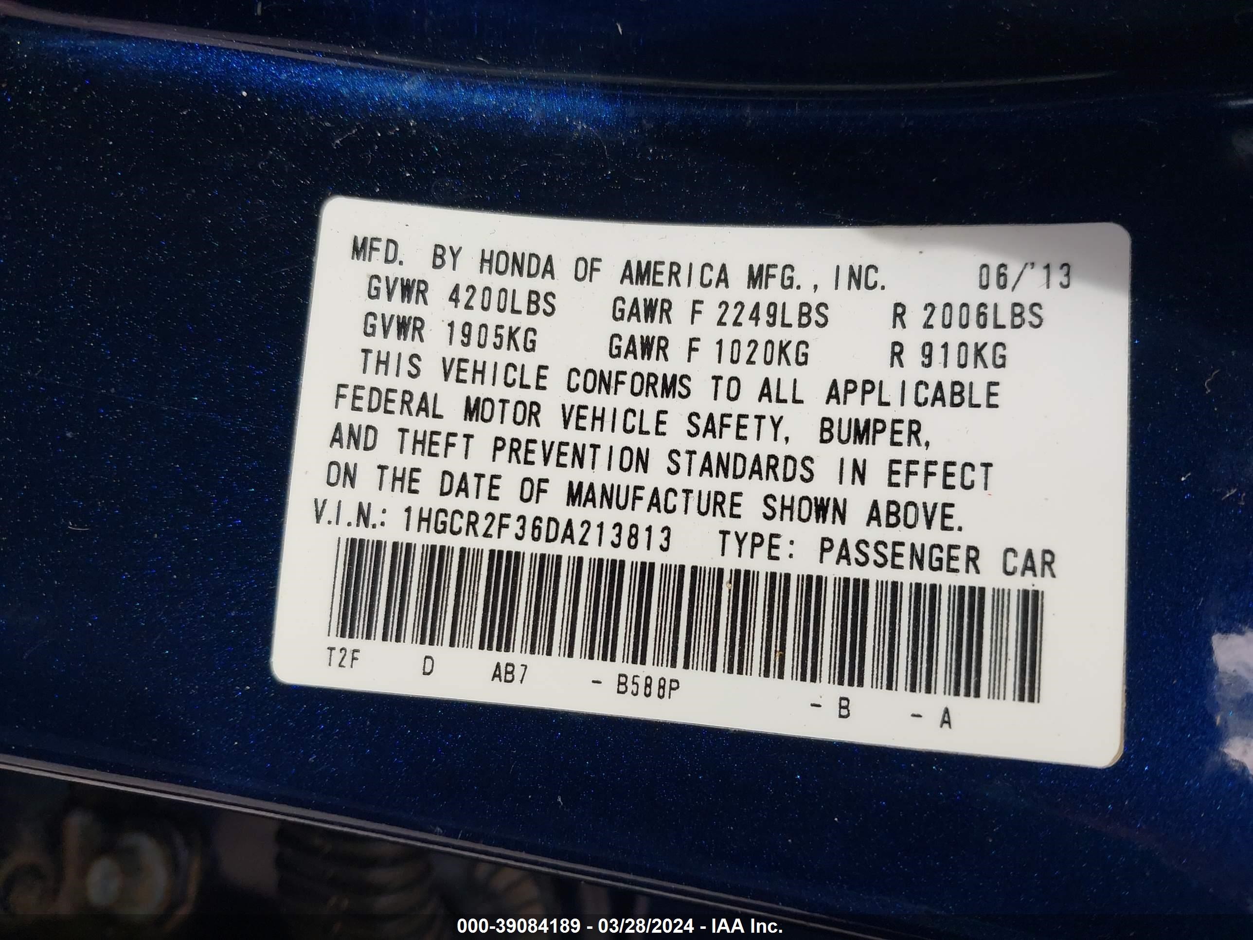 Photo 8 VIN: 1HGCR2F36DA213813 - HONDA ACCORD 