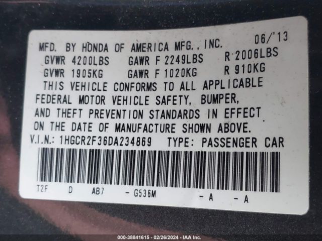 Photo 8 VIN: 1HGCR2F36DA234869 - HONDA ACCORD 