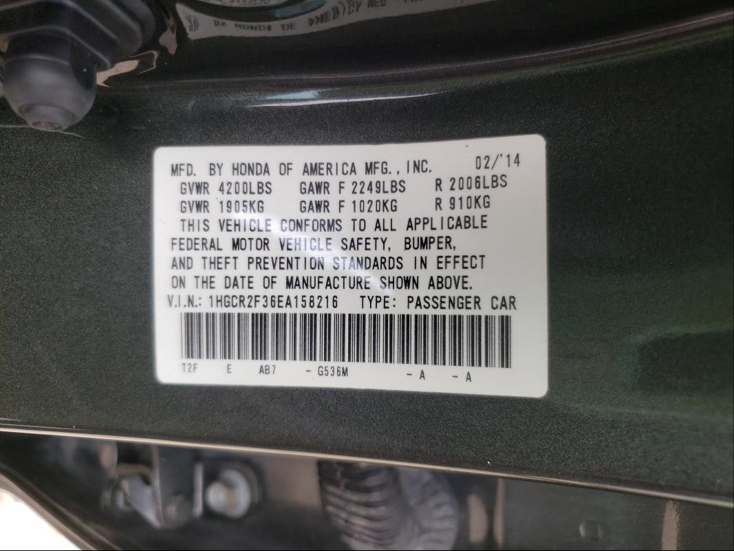 Photo 9 VIN: 1HGCR2F36EA158216 - HONDA ACCORD LX 