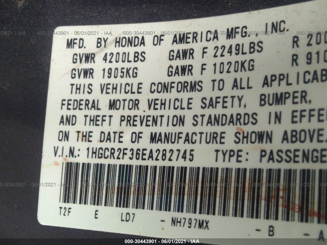 Photo 8 VIN: 1HGCR2F36EA282745 - HONDA ACCORD SEDAN 