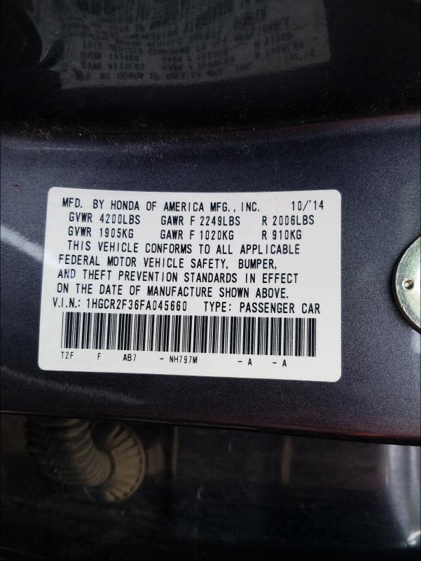 Photo 9 VIN: 1HGCR2F36FA045660 - HONDA ACCORD LX 