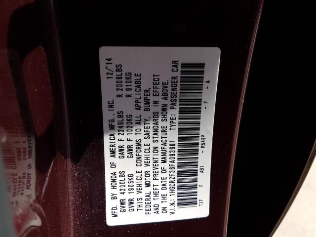 Photo 9 VIN: 1HGCR2F36FA093661 - HONDA ACCORD LX 