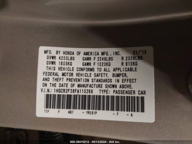 Photo 8 VIN: 1HGCR2F36FA115268 - HONDA ACCORD 