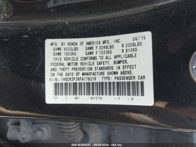 Photo 8 VIN: 1HGCR2F36FA176216 - HONDA ACCORD 