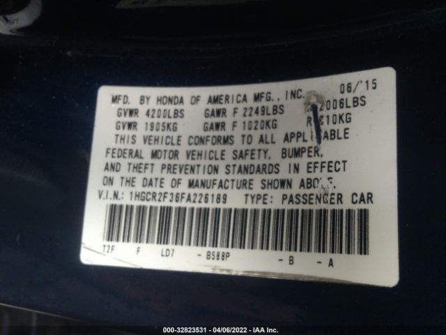 Photo 8 VIN: 1HGCR2F36FA226189 - HONDA ACCORD SEDAN 