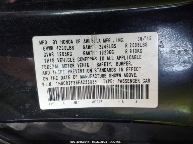 Photo 8 VIN: 1HGCR2F36FA228086 - HONDA ACCORD 