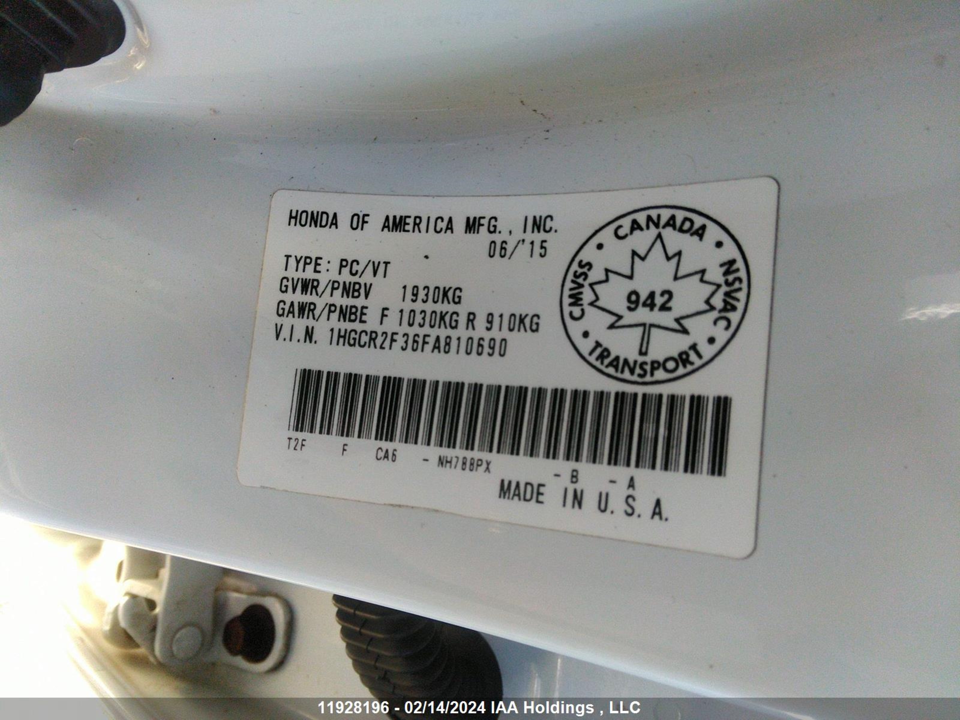 Photo 8 VIN: 1HGCR2F36FA810690 - HONDA ACCORD 