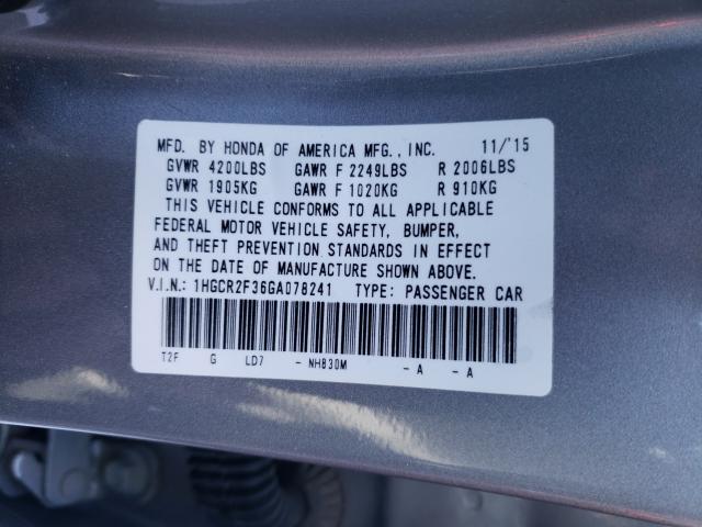 Photo 9 VIN: 1HGCR2F36GA078241 - HONDA ACCORD LX 