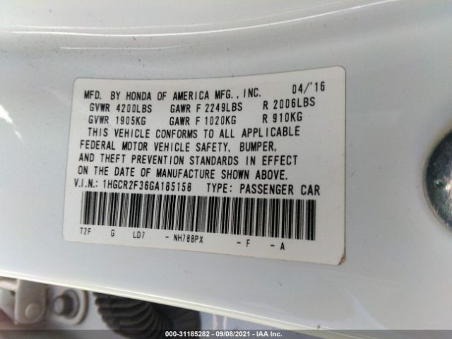 Photo 8 VIN: 1HGCR2F36GA185158 - HONDA ACCORD SEDAN 