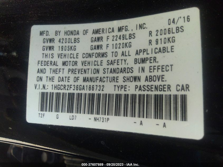 Photo 8 VIN: 1HGCR2F36GA186732 - HONDA ACCORD 