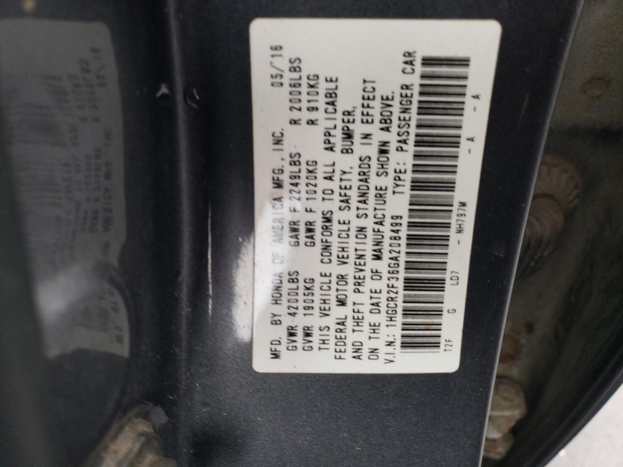 Photo 11 VIN: 1HGCR2F36GA208499 - HONDA ACCORD 