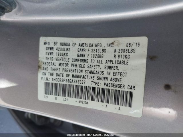 Photo 8 VIN: 1HGCR2F36GA233032 - HONDA ACCORD 