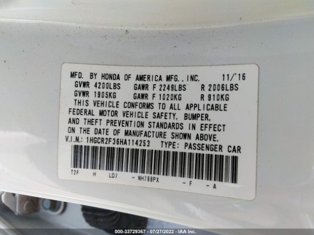 Photo 8 VIN: 1HGCR2F36HA114253 - HONDA ACCORD SEDAN 