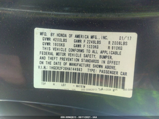 Photo 8 VIN: 1HGCR2F36HA144983 - HONDA ACCORD SEDAN 