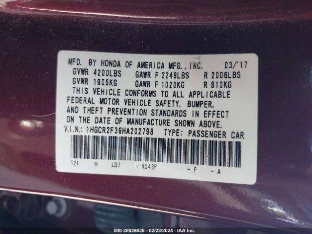 Photo 8 VIN: 1HGCR2F36HA202798 - HONDA ACCORD 