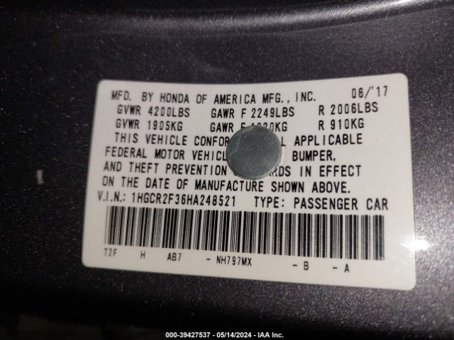 Photo 8 VIN: 1HGCR2F36HA248521 - HONDA ACCORD 