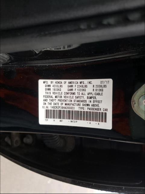 Photo 9 VIN: 1HGCR2F36HA265920 - HONDA ACCORD LX 