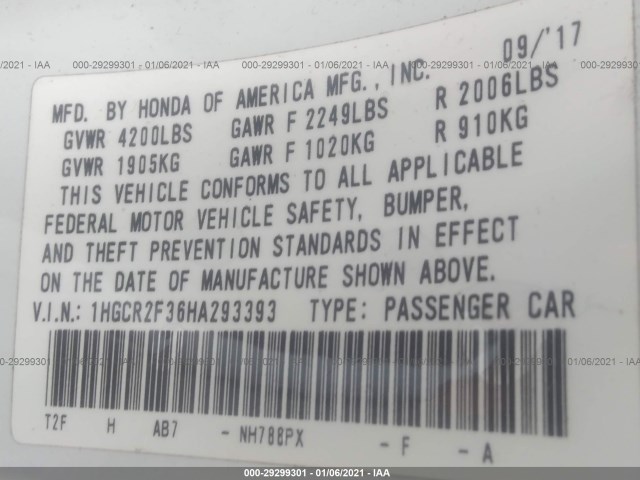 Photo 8 VIN: 1HGCR2F36HA293393 - HONDA ACCORD SEDAN 