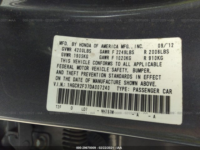 Photo 8 VIN: 1HGCR2F37DA007240 - HONDA ACCORD SDN 