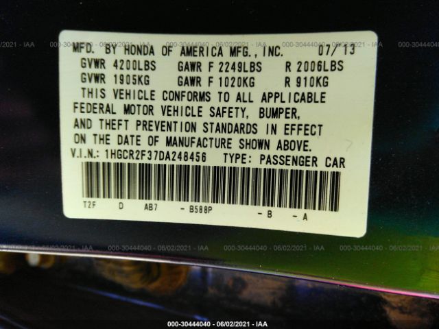 Photo 8 VIN: 1HGCR2F37DA248456 - HONDA ACCORD SDN 